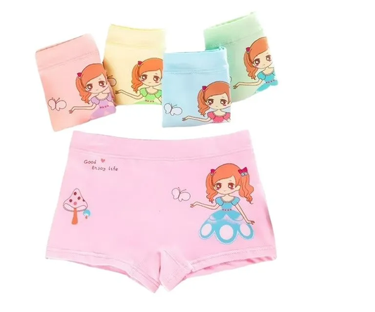 Pack 4 Fashion Kid Girl Panties Cotton Elastane Material, Children Underwear - Comfortable Panties for Girls