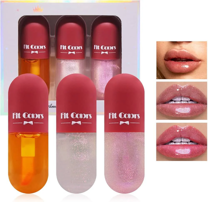 KS-ONE 3 Pcs/Box Cute Little Bear Lip Oil Set Moisturizing Lip Glaze Kit Transparent Lip Gloss Tint 4.5gx3pcs