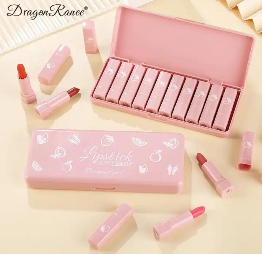 Dragon Ranee Vigor Make Up Matte Lipstick 10Pcs Set