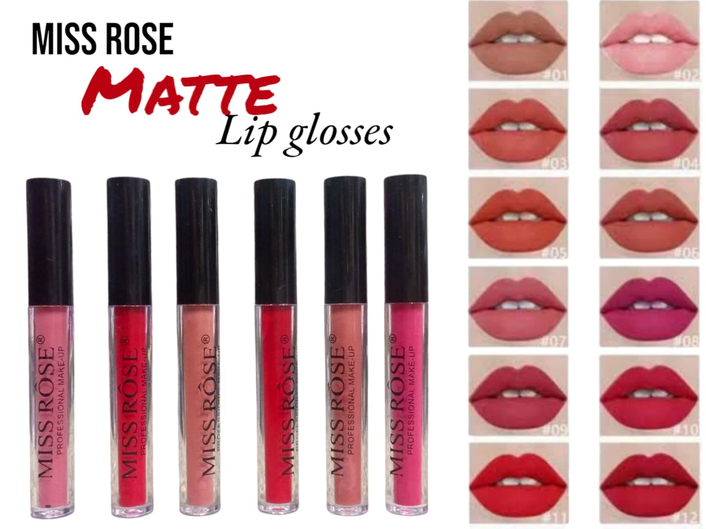 12 PCS Professional Makeup Matte Lip Gloss Water Proof, Long lasting Miss ROSE Matte