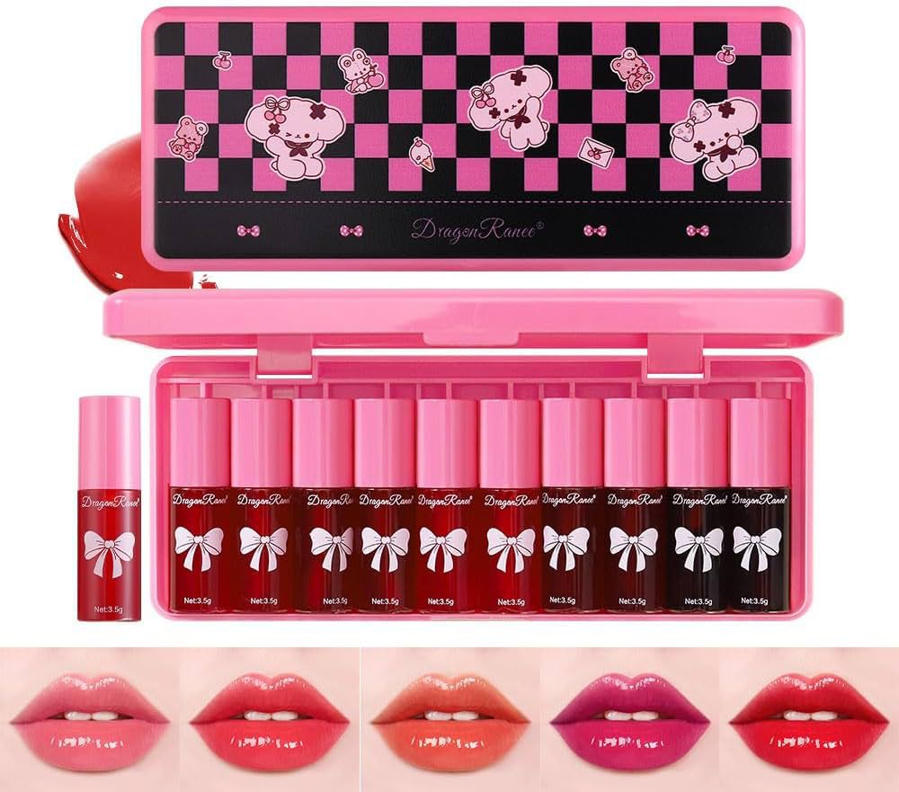 10 Colors Lip Stain Long Lasting Waterproof, Tinted Cheek & Lip Stain, Korean Lip Tint, Mini Liquid Lipstick Set