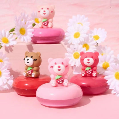 Hudamoj 4 Pc Cute Bear Lip Balm Collection Strawberry Moisturizing Lip Mask set LS-014B