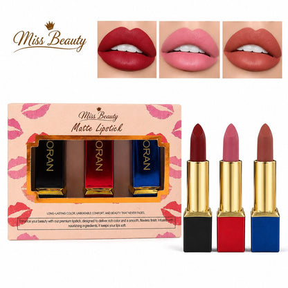 Miss Beauty Matte Lipstick Pack of 3 - Long-Lasting, Bold Color - image 2