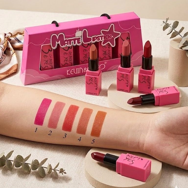Kevin & Coco Matte Lipstick Pack of 5 - Long-Lasting Bold Shades