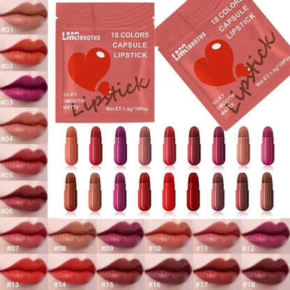 18 Colors Capsule Lipstick Set – Silky Smooth Matte Mini Capsule Lipsticks | Long Lasting Waterproof Velvet Finish | 18 Shades Lip Makeup Collection