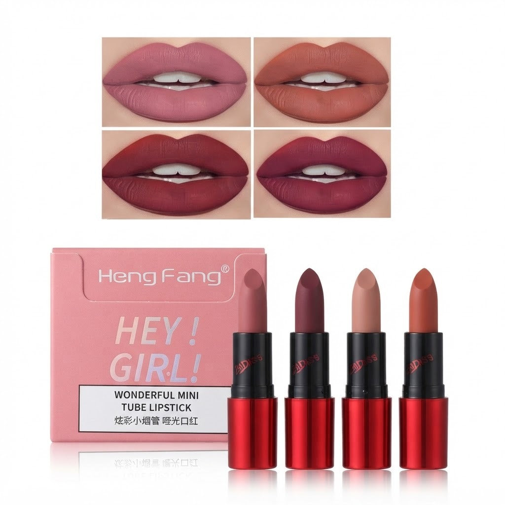 Heng Fang Hey Girl! Mini Lipstick Set – 4 Shades | Matte Finish, Long-Lasting, Travel-Friendly