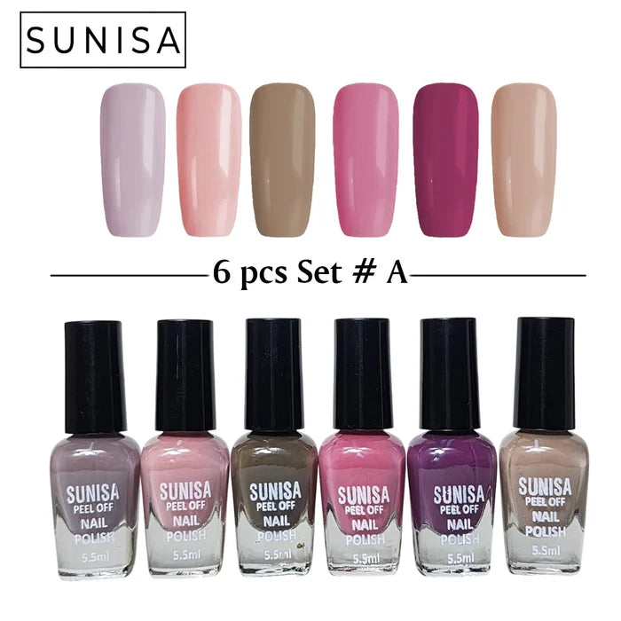 New Sunisa 6pcs Set Matte Nail Polish / Peel Off Set A