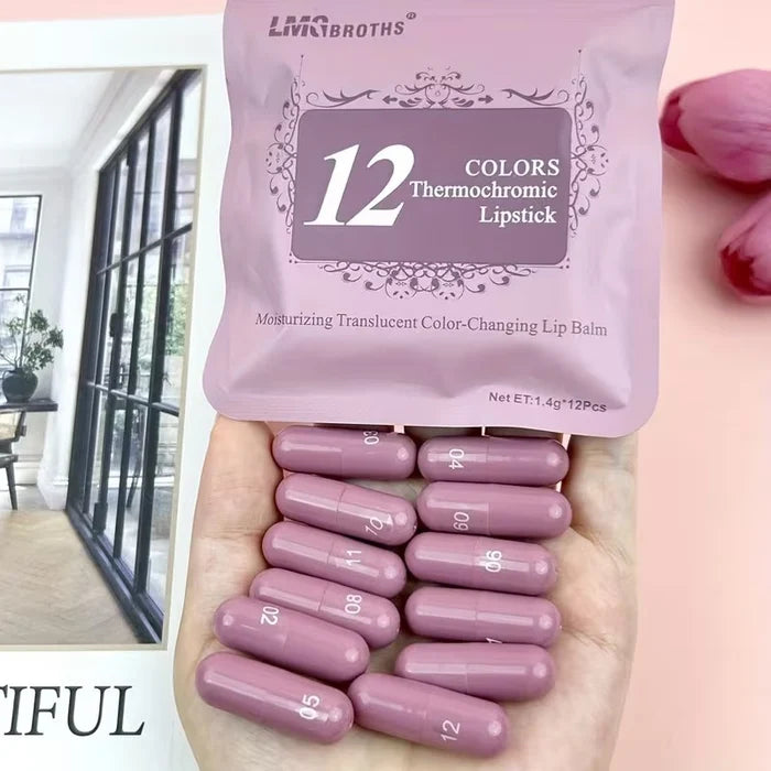 12 Colors Thermochromic Lipstick Set – Color Changing Capsule Lipsticks | Moisturizing Long Lasting Lip Balm