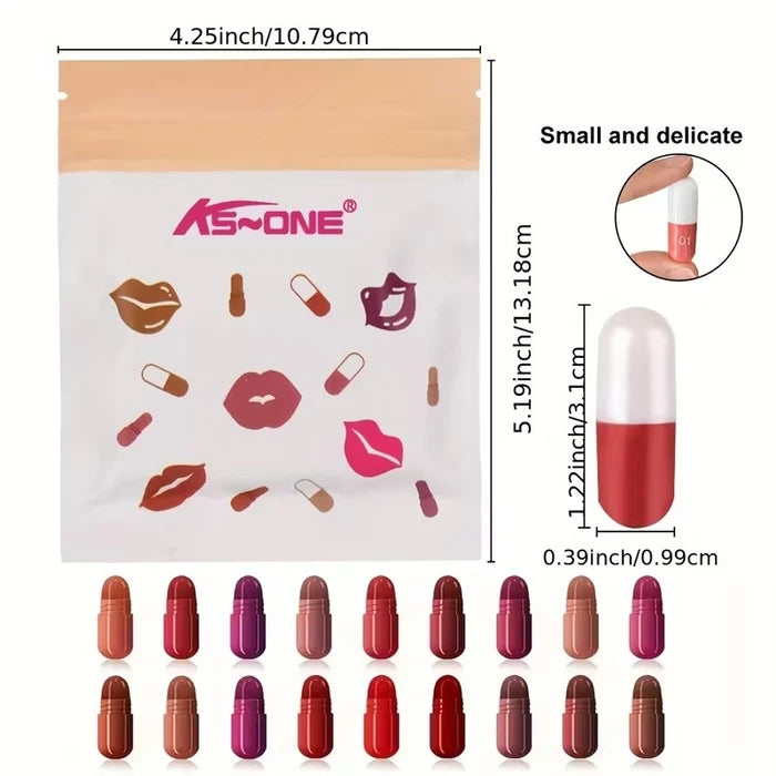 18-Color Capsule Lipstick Set – Silky Smooth Matte Finish Mini Lipstick Pods (Travel Size & Portable)
