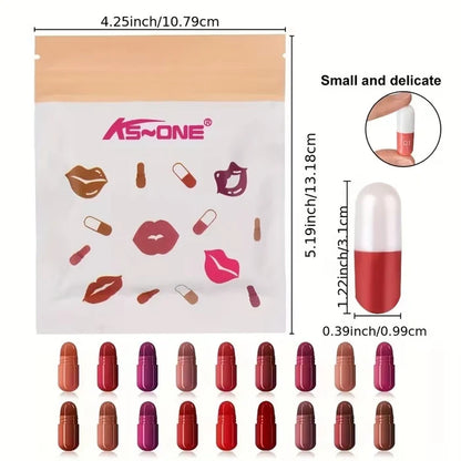 18-Color Capsule Lipstick Set – Silky Smooth Matte Finish Mini Lipstick Pods (Travel Size & Portable)
