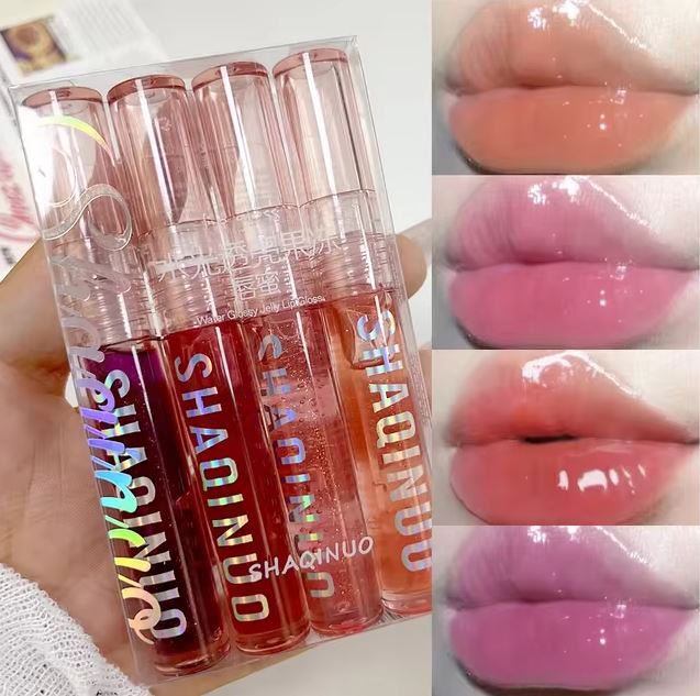 SHAQINUO Moisturizing Jelly Lip Gloss, Clear Glitter Lip Oil Set Long Lasting, Non-sticky, Sexy Lips Glaze, Crystal Liquid Lipstick