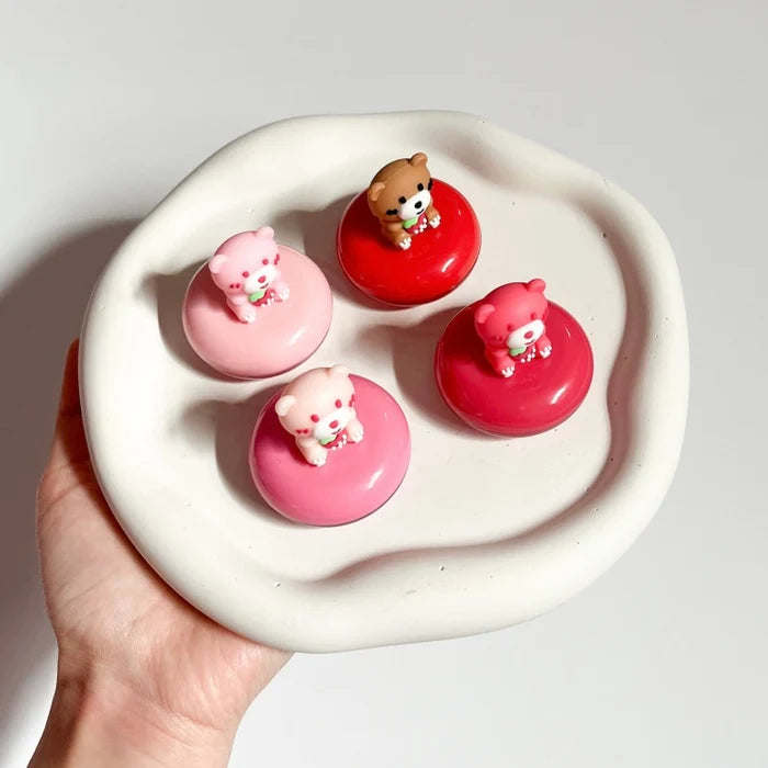 Hudamoj 4 Pc Cute Bear Lip Balm Collection Strawberry Moisturizing Lip Mask set LS-014B
