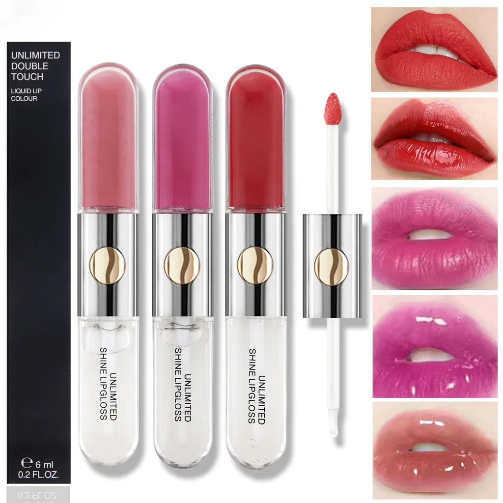 Pack 3pcs rondom Shades Clear Pink Double Headed Transparent Plumping Lip Gloss+Lip liner 6ml