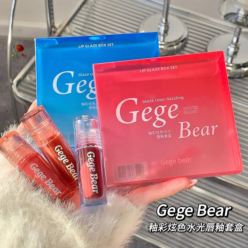 GEGE BEAR pack Of 3 Water gloss lip glaze thin Moisturizing set box