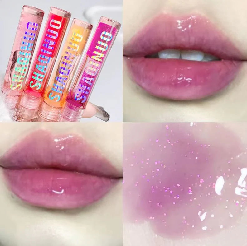 SHAQINUO Moisturizing Jelly Lip Gloss, Clear Glitter Lip Oil Set Long Lasting, Non-sticky, Sexy Lips Glaze, Crystal Liquid Lipstick