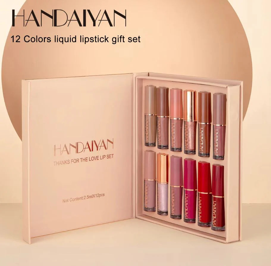 HANDAIYAN 12 Colors Matte Liquid Lipstick Lip Gloss Set 2.5ml*12pcs