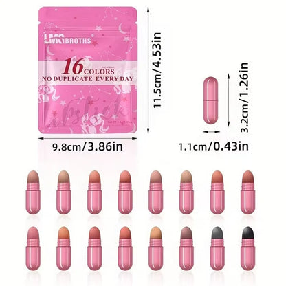 LINSBROTHS 16 Color Mini Capsule Lipstick Set – Assorted Shades of Pink, Nude, Brown & Red Lip Colors