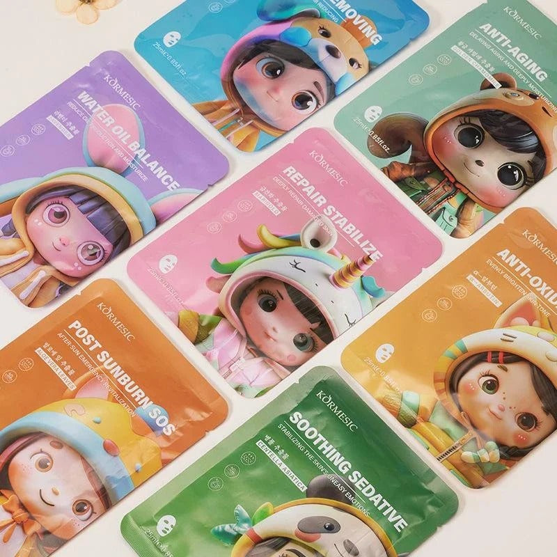 KORMESIC Pack of 7 Cartoon Design Style Facial Mask Deep Moisturizing Brightening Facial Mask