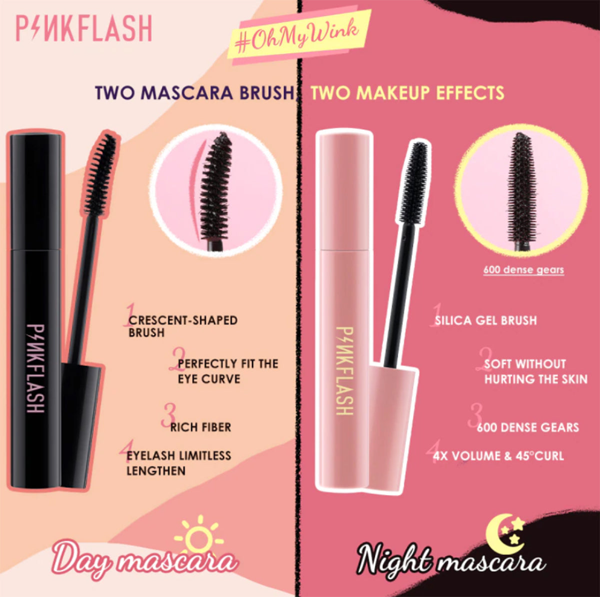 Pinkflash Waterproof Natural Stretches Microwave Rich In Fiber Mascara 7Ml E08