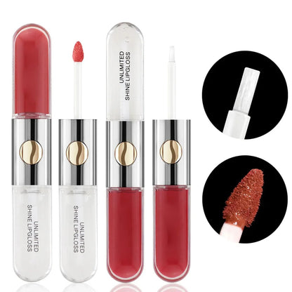 Pack 3pcs rondom Shades Clear Pink Double Headed Transparent Plumping Lip Gloss+Lip liner 6ml