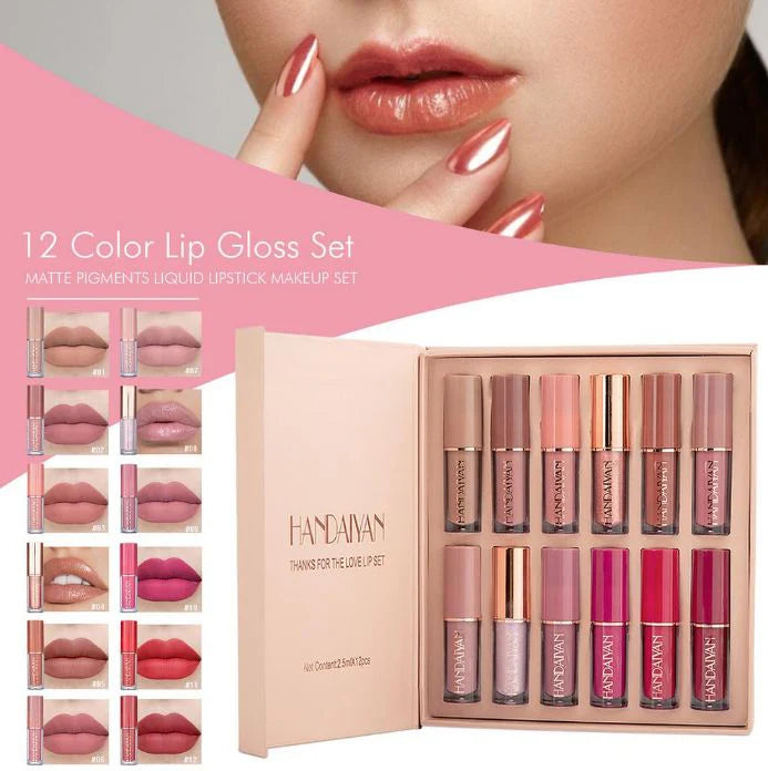 HANDAIYAN 12 Colors Matte Liquid Lipstick Lip Gloss Set 2.5ml*12pcs