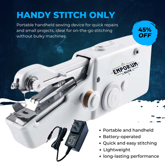 Mini Portable Handy Sewing Machine - Handheld Electric Stitch Household Tool for Kids Clothing, Fabric, Home & Travel Use | White Color - Battery Powered- Adult Easy Hand Sewing Needlework Fabrics & Clothes - Handy Stapler - Emporium Elite