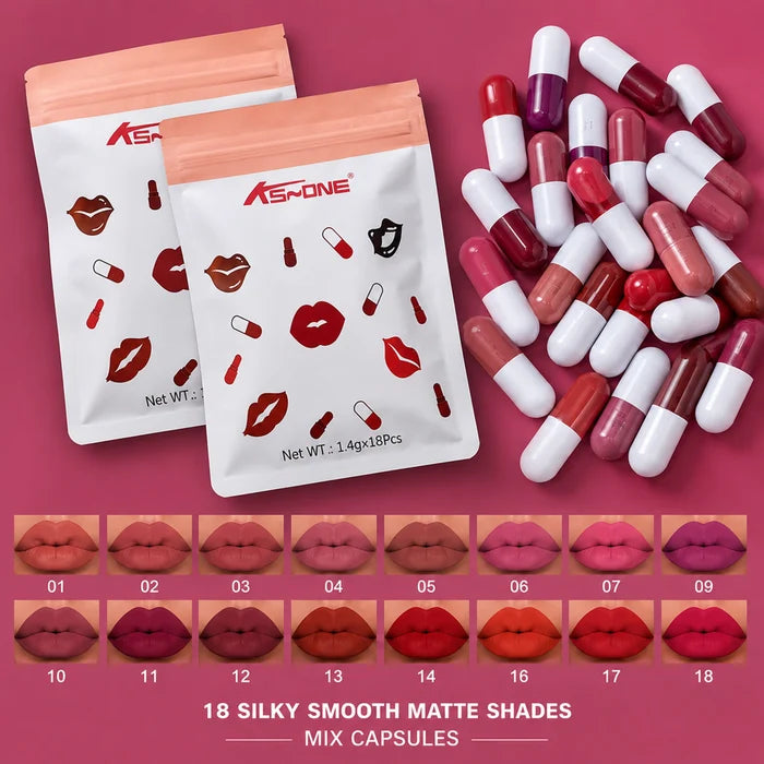 18-Color Capsule Lipstick Set – Silky Smooth Matte Finish Mini Lipstick Pods (Travel Size & Portable)