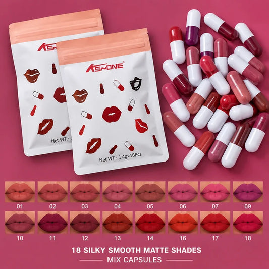 18-Color Capsule Lipstick Set – Silky Smooth Matte Finish Mini Lipstick Pods (Travel Size & Portable)