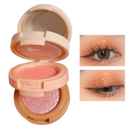 3 In 1 Highlighter Blush Palette Pearly Matte Blush Shiny Eye Shadow Multifunctional Face Makeup Palette