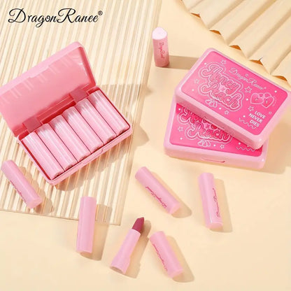 Dragon Ranee Honey Peach Love Never Dies Mini Matte Lipstick 6Pcs in Box