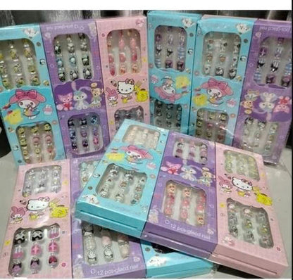 New 12 pcs Sanrio fake nails double tip nail set fake nails toy character children's character nails 1box*12pcs