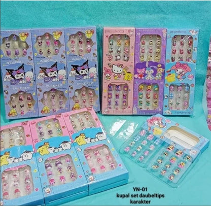 New 12 pcs Sanrio fake nails double tip nail set fake nails toy character children's character nails 1box*12pcs