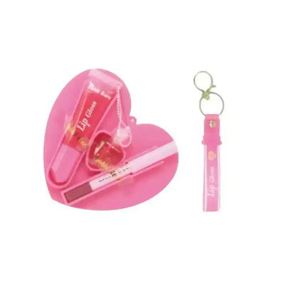 Lucky Model Heart Lip Gloss & Lip Liner Set | Cute 2-in-1 Lip Makeup Set | Portable Keychain Gloss