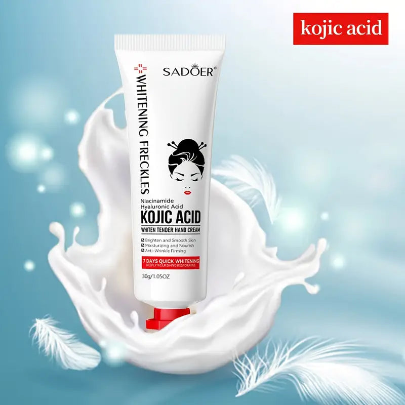 Kojic Acid Whitening Hand Cream - Moisturizing & Brightening with Hyaluronic Acid, Glycerin & Vitamin E for Normal Skin, Alcohol-Free, Rapid Tone Lightening for Freckles