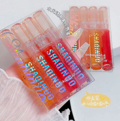 SHAQINUO Moisturizing Jelly Lip Gloss, Clear Glitter Lip Oil Set Long Lasting, Non-sticky, Sexy Lips Glaze, Crystal Liquid Lipstick