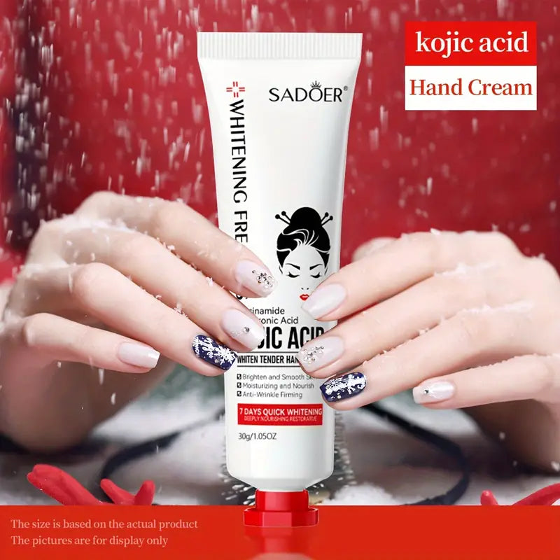 Kojic Acid Whitening Hand Cream - Moisturizing & Brightening with Hyaluronic Acid, Glycerin & Vitamin E for Normal Skin, Alcohol-Free, Rapid Tone Lightening for Freckles